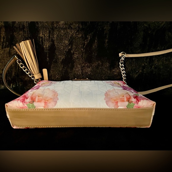 Calvin Klein Floral Embossed Leather Tassel Crossbody Bag 11”x6”x2” - Picture 4 of 7